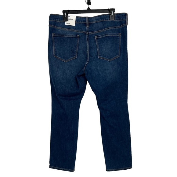 NWT Old Navy Women Power Slim Straight Blue Jeans Sz 14 Short Distressed Stretch - Picture 3 of 16